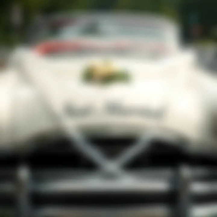 Elegant just married decal on a vintage car