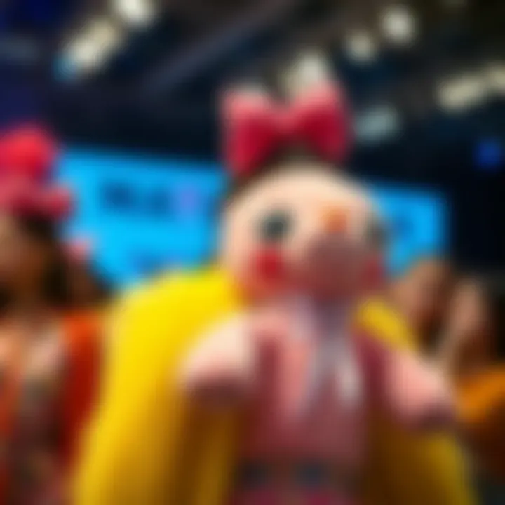 A colorful fashion show featuring models with kawaii plush accessories