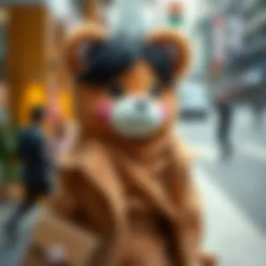 Close-up of a kawaii plush toy integrated into a stylish outfit