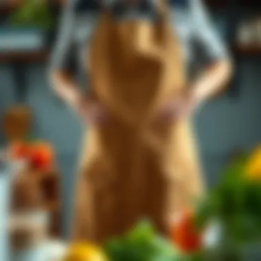 Practicality Meets Everyday Life Person wearing a large apron with pockets while engaging in a household task