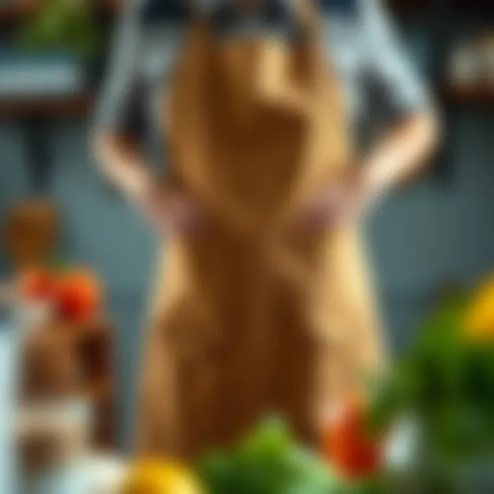 Practicality Meets Everyday Life Person wearing a large apron with pockets while engaging in a household task