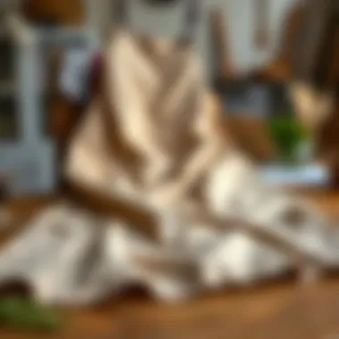 Crafting Elegance in Fabric Choices Textured fabric of a large apron displayed on a crafting table
