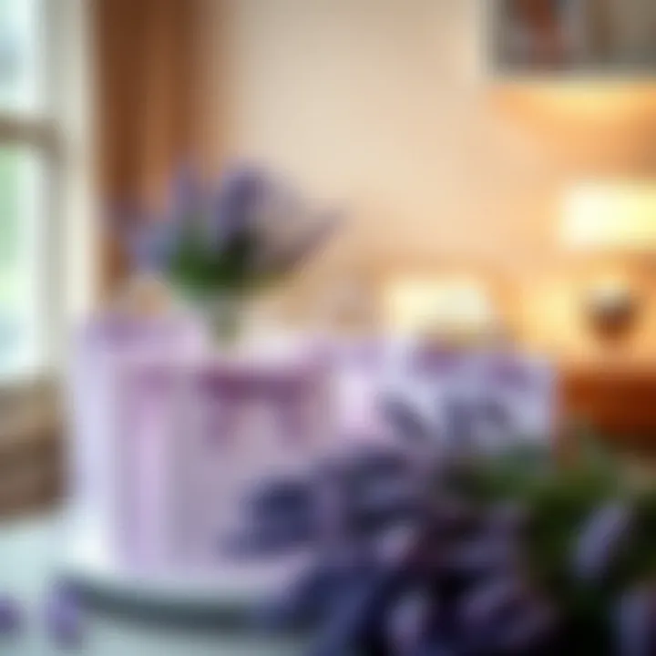 Sophisticated Lavender Gift Bags in a Decorative Setup Elegant lavender paper gift bags displayed in a beautifully arranged setting