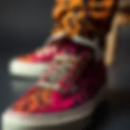 Leopard print shoelaces displayed on a vibrant sneaker