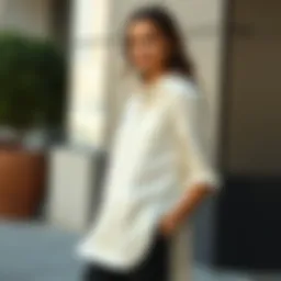 Elegant long shirt with side slits styled for a chic look