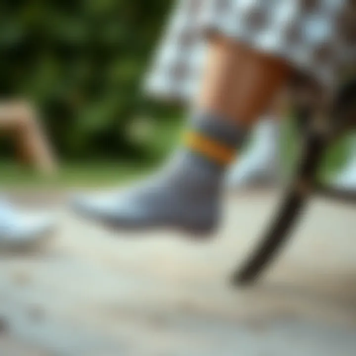 Enhancing Mobility with Proper Fit Elderly person wearing loose socks, promoting mobility