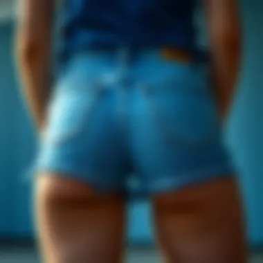 An artistic representation of the cultural significance of low waisted denim shorts through the decades.