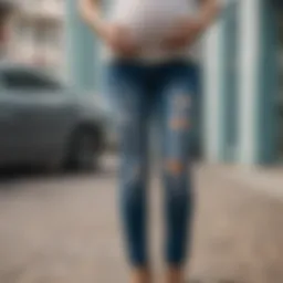 Stylish maternity ripped skinny jeans on display