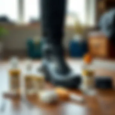 Essential Care for Longevity of Riding Boots Care products arranged for boot maintenance