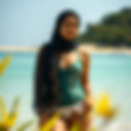 Elegant modest swimwear design showcasing cultural patterns