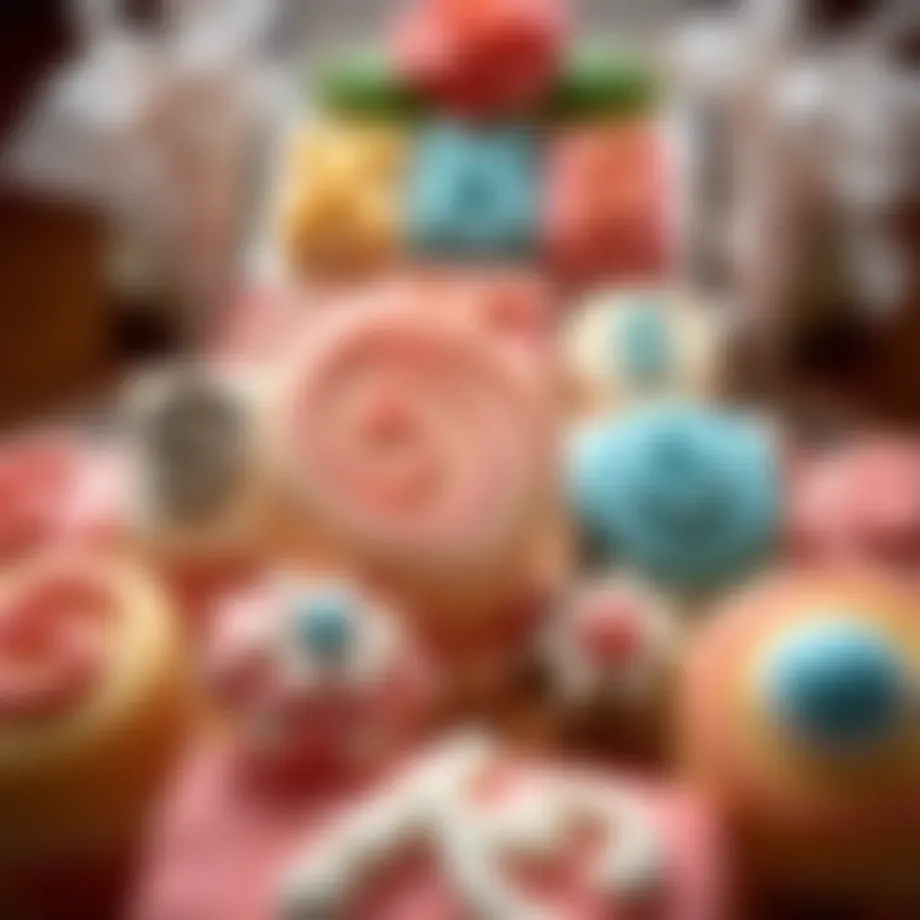 Elegant display of monogram candy showcasing intricate designs and vibrant colors