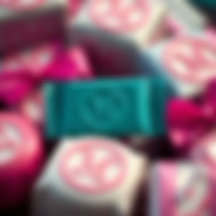 Close-up of personalized candies with unique monograms and stylish packaging