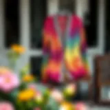 A vibrant multicolor duster cardigan draped elegantly over a vintage chair