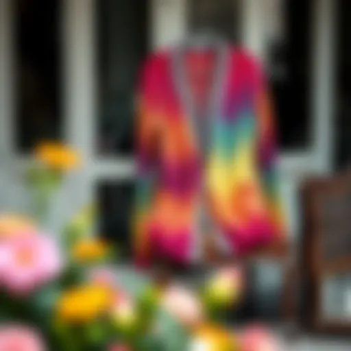Elegant Multicolor Duster Cardigan Display A vibrant multicolor duster cardigan draped elegantly over a vintage chair