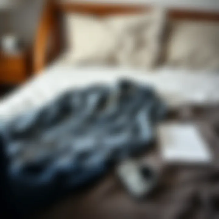 Stylish casual outfit laid out on a bed