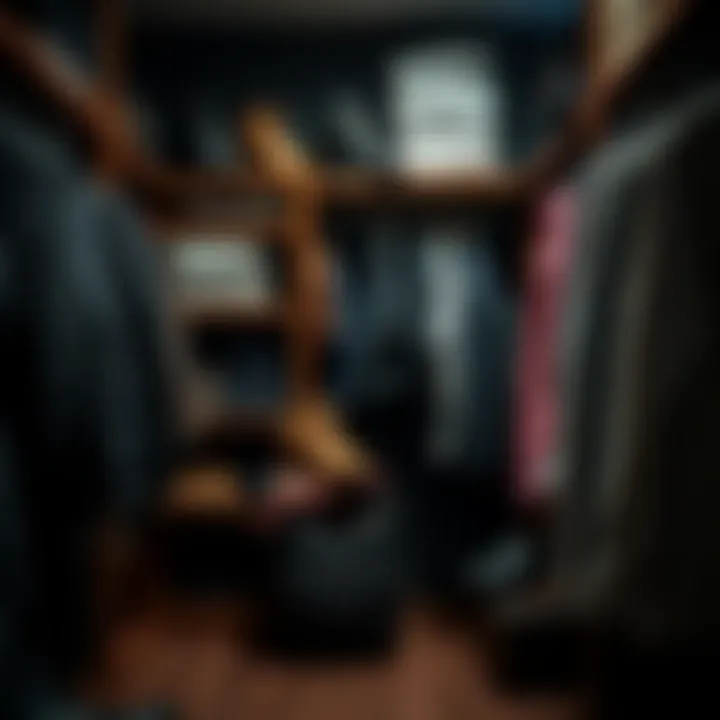 A well-organized closet displaying various wardrobe essentials