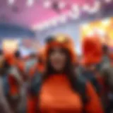 A Vibrant Display of Orange Rave Fashion Vibrant orange rave set showcased at a festival