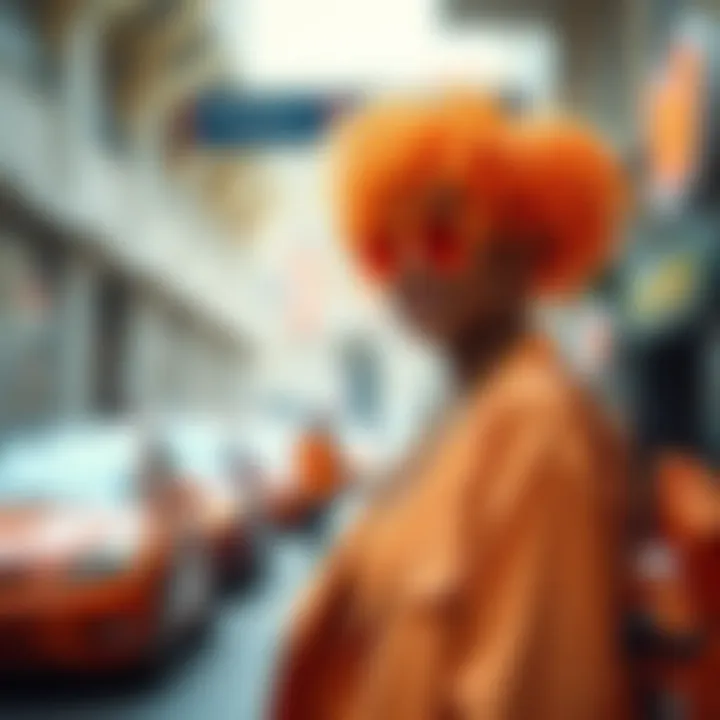 Integrating Orange Rave Fashion into Everyday Style Stylish individual sporting an orange rave outfit on the street