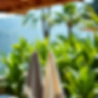 Elegant design of towel hooks in a garden setting