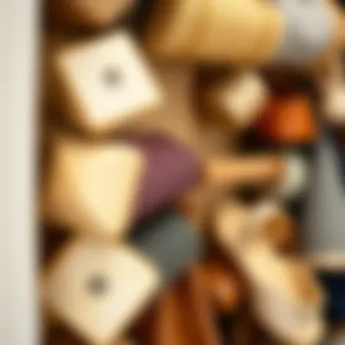 Close-up of various materials used in over the door shoe storage