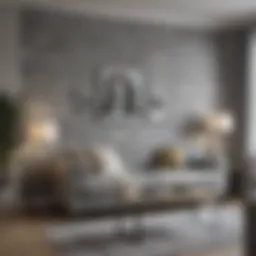 Elegant living room featuring peel and stick gray brick wallpaper