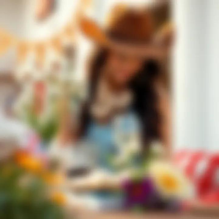 Creative decor ideas using cowboy-themed items and wildflowers