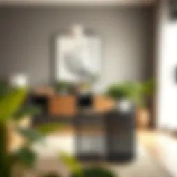 A stylish plastic wicker plant stand in a modern living room setting