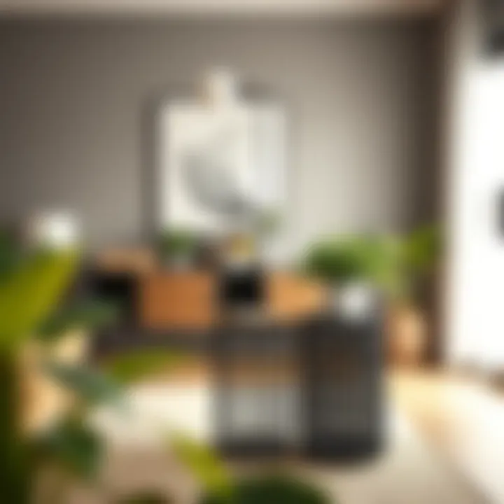 Stylish Plastic Wicker Plant Stand in Modern Living Room A stylish plastic wicker plant stand in a modern living room setting