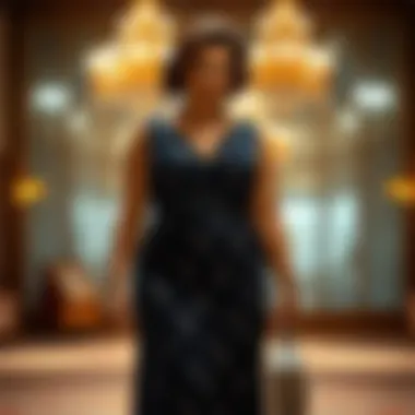 An elegant evening gown tailored for fuller figures from the 1960s