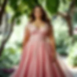 Elegant plus size princess dress in a garden setting