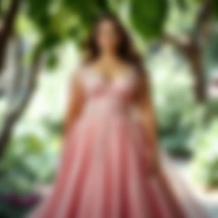 Elegant plus size princess dress in a garden setting
