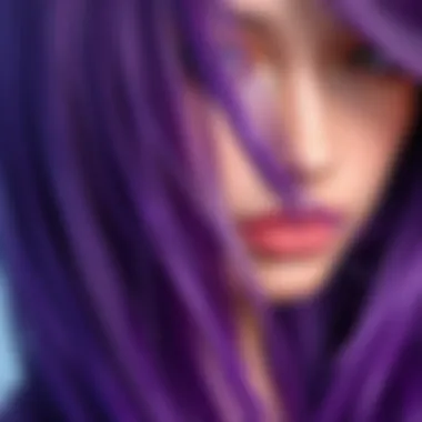 Close-up of the texture and color of a purple synthetic wig