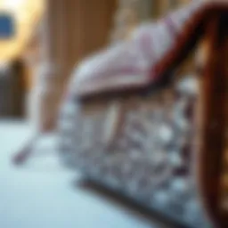 A close-up view of a rhinestone embellished designer bag showcasing intricate details.