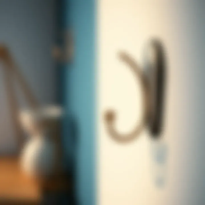 Precision Installation of Wall Hooks Close-up of a self-adhesive wall hook showcasing its installation