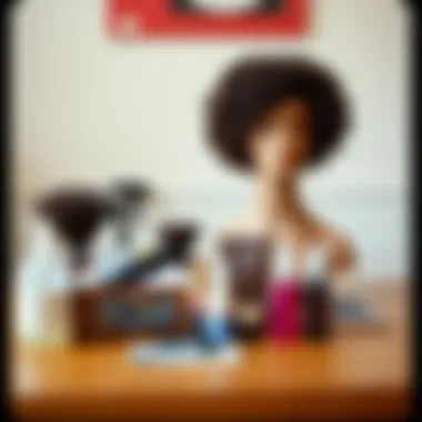 A well-organized wig care kit next to a short curly wig