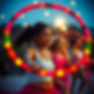 A vibrant scene of individuals enjoying hula hooping as part of their fitness journey