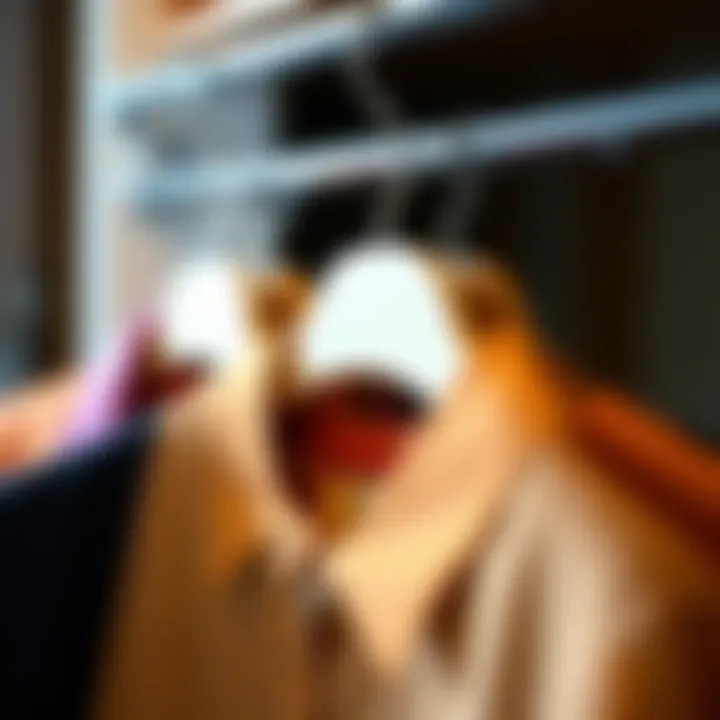 Detail view of a specialized hanger for unique clothing types
