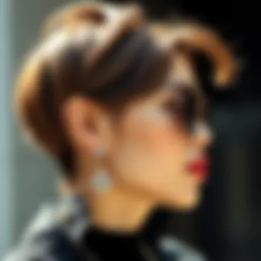 A stylish individual displaying stretched ears with elegant jewelry