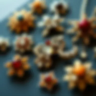 Diversity in Design: Brooch Pin Styles A close-up view of various brooch pin styles displayed artistically