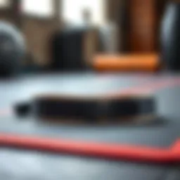 Close-up of a sweat ab belt displayed on a workout mat