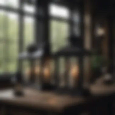 Historical black farmhouse lanterns displayed in a vintage setting