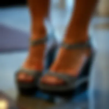 Elegant black wedges embellished with sparkling rhinestones