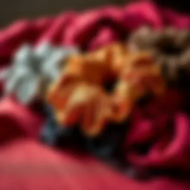 A collection of luxurious scrunchies made from various fabrics