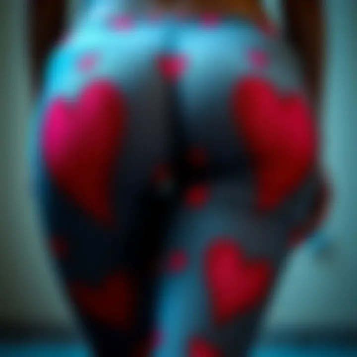 Close-up view of the unique design features of heart butt leggings