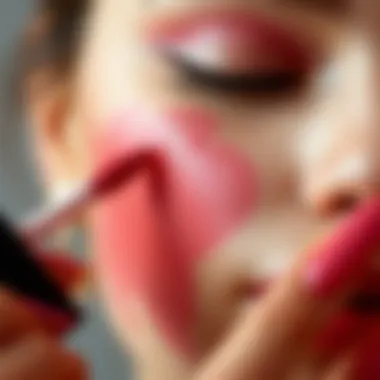 An artistic representation of liquid blush being applied on a cheek