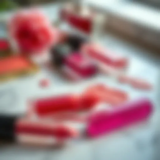 A close-up of vibrant liquid blush shades on a marble surface