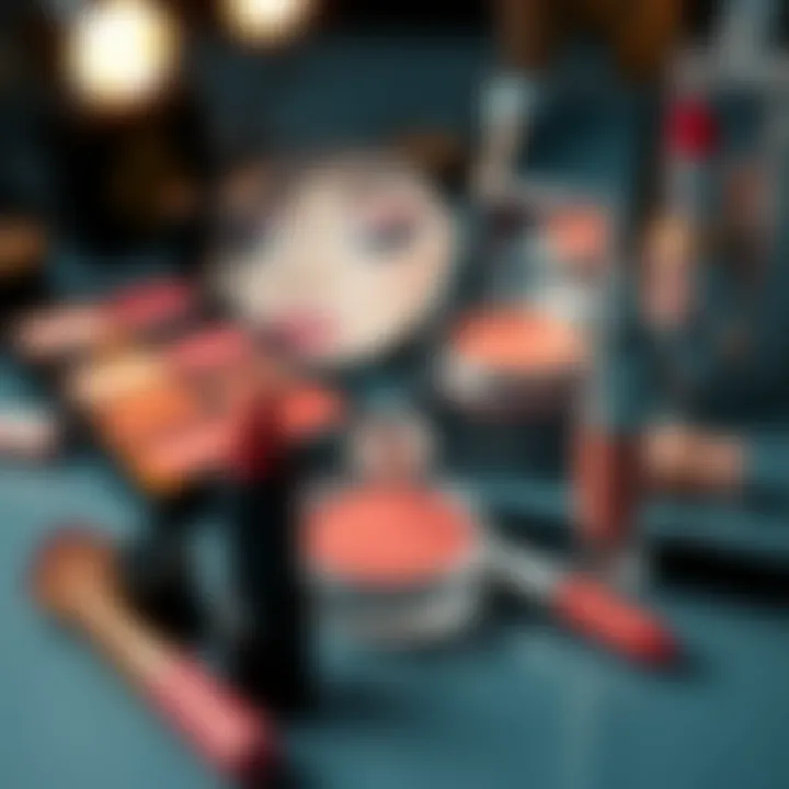 A stylish makeup setup featuring liquid blush among other cosmetics