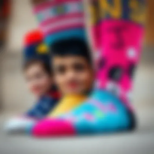 A close-up of vibrant socks featuring personalized faces