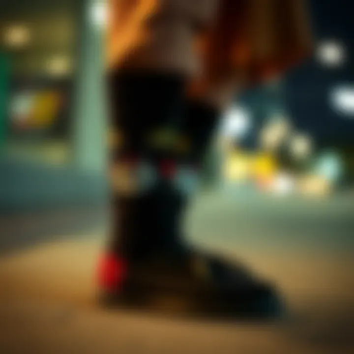 A fashionable outfit showcasing face on socks as a stylish accessory