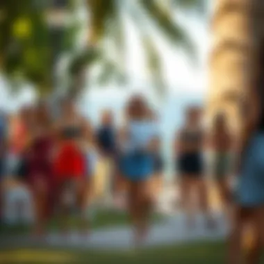 Chic Outdoor Gathering Featuring Skorts A chic outdoor gathering where individuals wear various styles of skorts